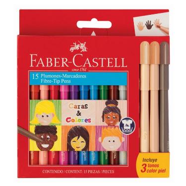 Marcador Faber Caras & colores X 15 Escolar(3 Pastel)