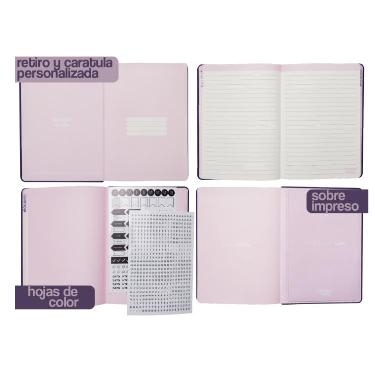 Cuaderno Mooving Notes A5 Tapa Dura Rayado Con Elastico Violeta