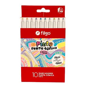 Marcadores Escolares de Colores Filgo Pinto Punta cónica x 10 Colores Pasteles.
